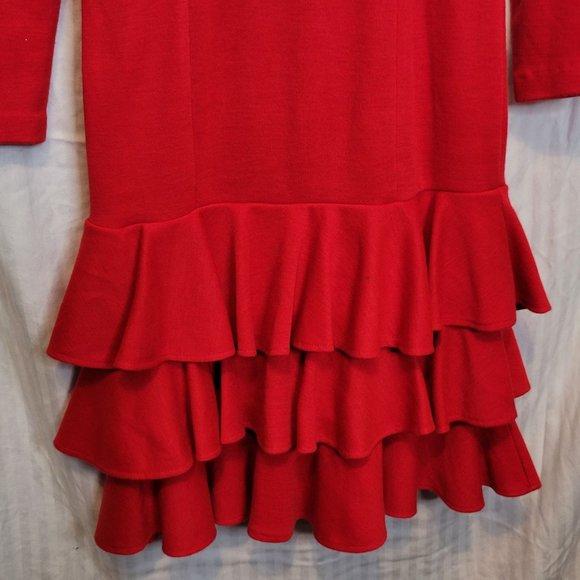 Vintage 80s Drop Waist Tiered Ruffle Dress Red Retro Button Down Sz 7/8 Cocktail - Picture 15 of 16